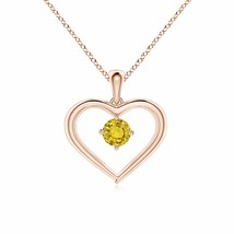 Solitaire Yellow Sapphire Open Heart Pendant in 14K Rose Gold (AAAA, Size- 4MM) - £472.13 GBP