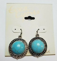 Erica Lyons Silver Tone French Wire Dangle Earrings Blue Crackle Round Dot New - £11.49 GBP