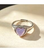 925 Silver Purple Heart Ring | Dyed Quartz Cabochon | Signet Style | Adj... - $29.99