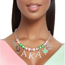 Pink Green Pearl Charm Silver Oval Cable Chain Necklace Fashion Jewelry Gift 17&quot; - £39.16 GBP