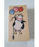 Penny Black Rubber Stamp Cattle Cow Wood Balloons Flying Party Bound Hol... - $28.70 CAD