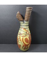 Pier 1 Brown Yellow 11.75&quot; Ribbed Decorative Ceramic Vase - £29.72 GBP