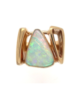 14k Yellow Gold Heavy Custom Australian Genuine Natural Opal Ring 9.5 (#... - $3,246.21