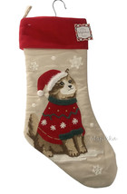 Lovin Kindness Cat Christmas Stocking 19&quot; Pet Snowflakes Appliqued Cat Beige Red - £30.62 GBP