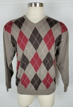 Mens Pendleton Brown Red Argyle Merino Wool V Neck Sweater L - £18.79 GBP