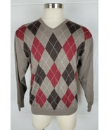 Mens Pendleton Brown Red Argyle Merino Wool V Neck Sweater L - £18.68 GBP