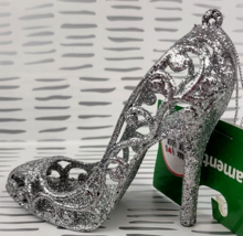 Princess Shoe Ornament Christmas Glitter Glittery Glam Woman&#39;s Decor Silver Orn - £8.77 GBP