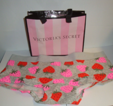 VICTORIA&#39;S SECRET &quot;PINK&quot; LOGO BOYSHORT PANTY GREY W/ ALL OVER STRAWBERRI... - $12.86