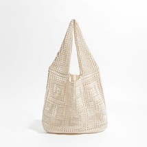 MABULA Solid Color Bohemian Cotton Knitting  Bag  Out Crochet Woven Beach Handba - £63.94 GBP