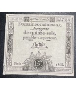 1792 (24 Oct) France French Revolution 15 Sols Assignat Series 1865 Bank... - £15.15 GBP