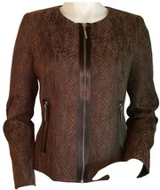 Dana Buchman Faux Snake Jacket Womens 4 Brown Black Collarless Zip Front Blazer - £28.82 GBP