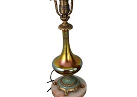 c1930 Steuben Gold Aurene Electric lamp with Ornate brass fittings - $1,192.95