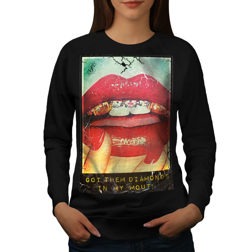 Primary image for Wellcoda Lips Girl Nail Fashion Womens Sweatshirt, Lip Casual Pullover Jumper
