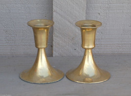 2 Vintage Style Brass Candlestick Candle Holders w Felt Bottom Home Mantel Decor - £15.91 GBP