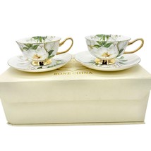 Royal O&#39;Queen Royal Classic 2 Cups Saucers Set Bone China in Box White Gold - £21.70 GBP
