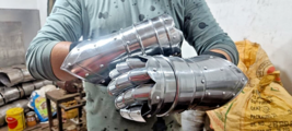 Medieval gauntlet gloves pair brass accents knight crusader armor steel - £120.40 GBP