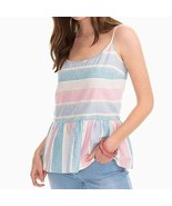 Southern Tide Pink Blue Striped Linen Cotton/LINEN Peplum Hem Cami Top M... - £29.74 GBP