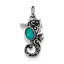 Sterling Silver Rhodium/Oxidized Recon. Turquoise Seahorse Pendant - £40.05 GBP