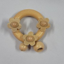 Wood Wooden Baby Rattle Natural Flowers Click Clack Sound Teether Teething Toy - £15.81 GBP