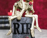 Gothic Skeleton Bridal Couple Sitting On Grave Tombstone With Red Roses ... - $19.99