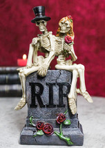 Gothic Skeleton Bridal Couple Sitting On Grave Tombstone With Red Roses ... - $19.99