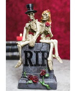 Gothic Skeleton Bridal Couple Sitting On Grave Tombstone With Red Roses ... - $366.69 MXN