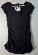 rue21 Black Shirt Top Womens Small Knit Cap Sleeve Casual V Neck Pleated - $9.49