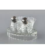 *Antique Cut Glass Salt &amp; Pepper Shakers Sterling Silver Lids w. Stand A... - €15,74 EUR
