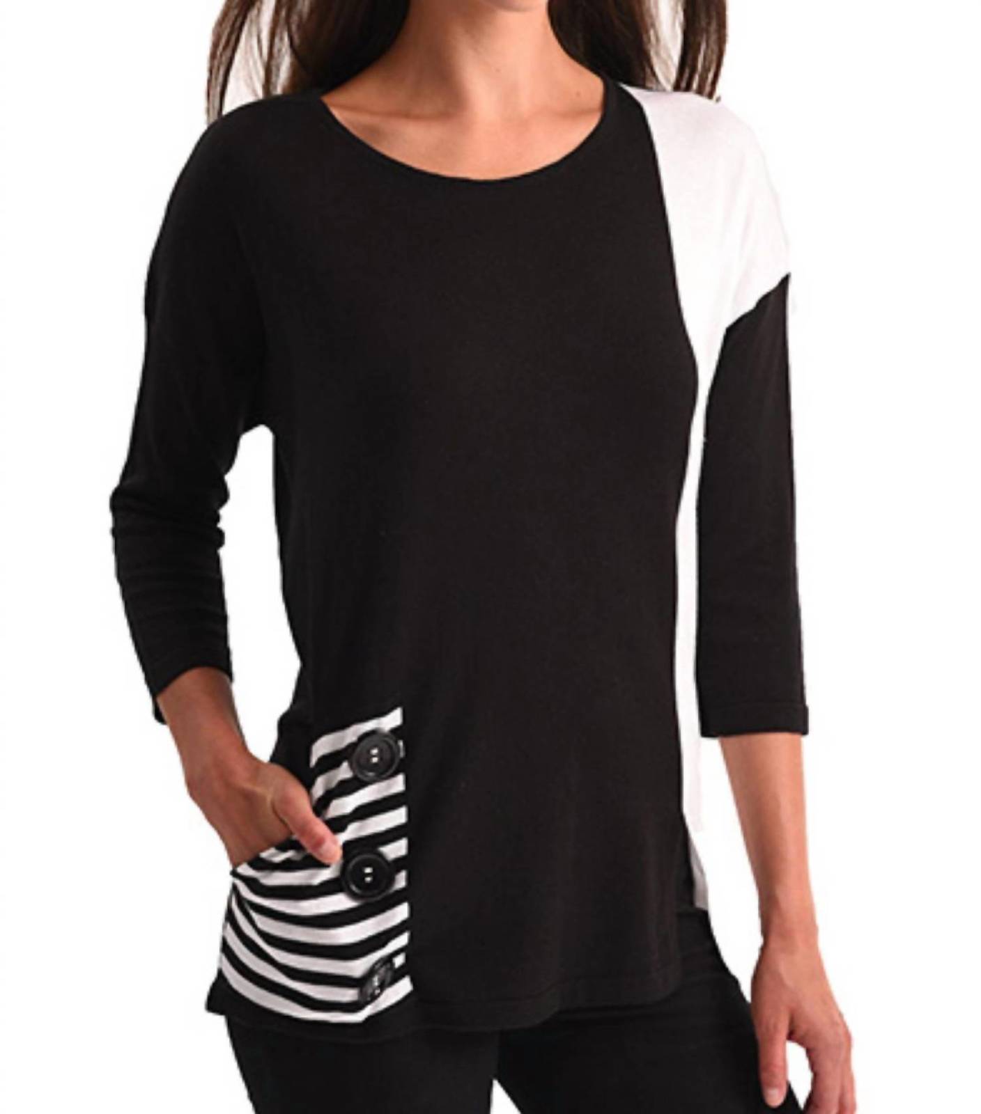 Angel color-block pocket tunic top in Black/White