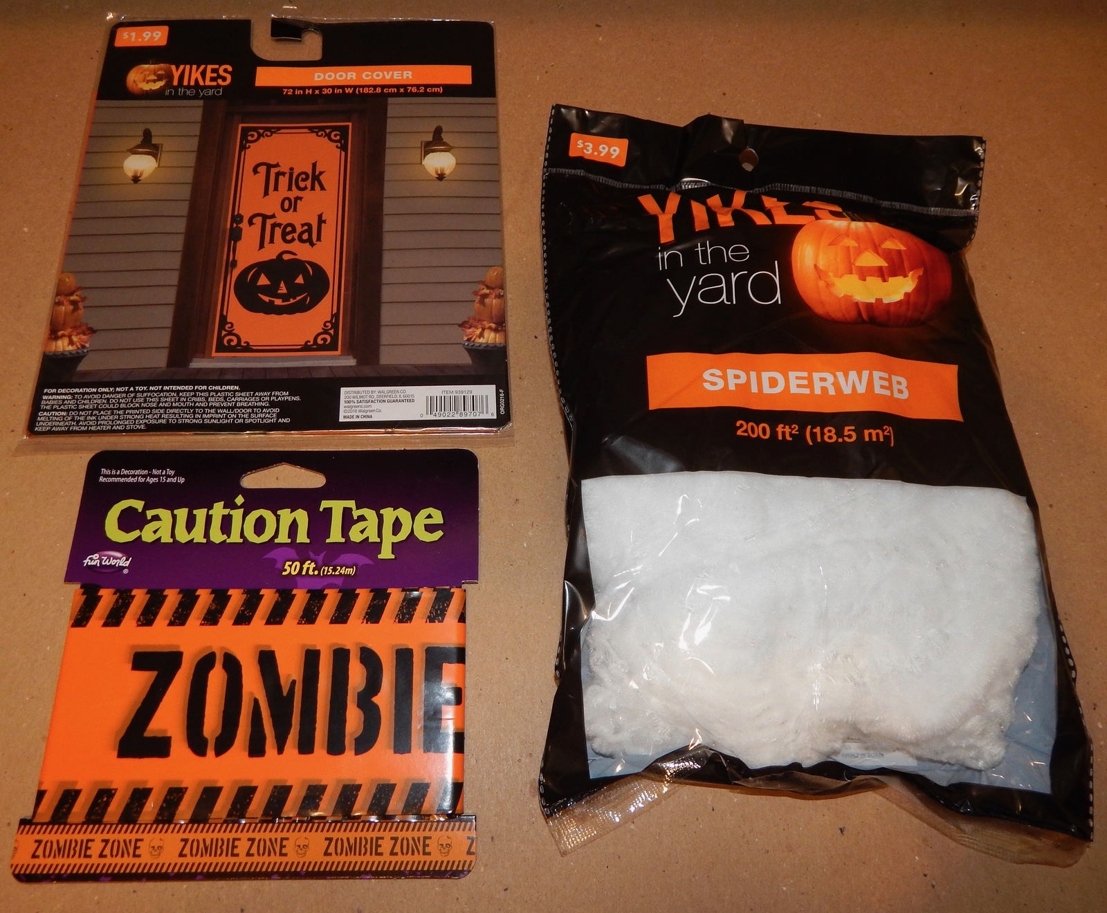 Halloween Outside Decor Kit Door Cover 200ft Of Spiderweb 50ft Caution T... - $8.49