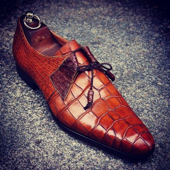 NEW Men's Handmade Leather Shoes, Formal Crocodile Texture Leather Men Brown Sho