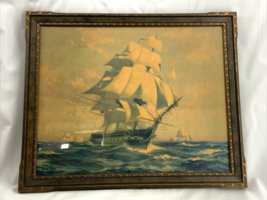 Antique Framed Gordon Grant 1927 Lithograph Print USS Constitution Old Ironsides - £115.11 GBP