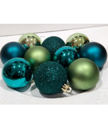 Christmas Peacock Teal Emerald Green 2.5&quot; Glitter Shatterproof Ornaments... - £13.44 GBP