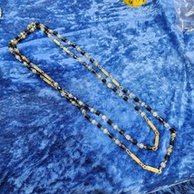 LONG Fashion Necklace with Black and white beads gold tone bars 27" - £9.86 GBP