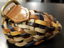 VINTAGE Braided Multi-Color Earth Tone Belt Size ML Genuine Leather Guat... - $21.77