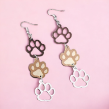 Wooden Dog Paws Dangle Earrings - New - £13.58 GBP