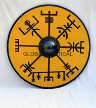 Christmas 24&quot; Norse Compass Design Battle Ready Wooden Viking Round Shield - £101.52 GBP