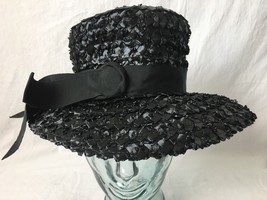 Vintage Le Charme Hat Black Ribbon Woven 21” - £19.88 GBP