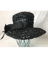 Vintage Le Charme Hat Black Ribbon Woven 21” - £19.91 GBP
