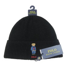 Polo Ralph Lauren RL Embroidered Denim Bear Beanie Cap One Size Black NEW - $44.95