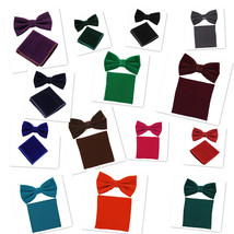 VELVET Solid New Men&#39;s Design Bow tie and Pocket Square Hankie Sets Wedding - £15.57 GBP