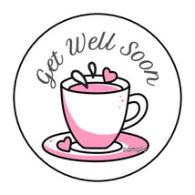 30 Get Well Soon Envelope Seals Labels Stickers 1.5&quot; Round Tea Hearts - £5.97 GBP