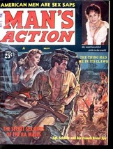 Man&#39;s Action 1959 MAY-JUNGLE COVER-GOOD Girl ART-WAR- Fn - £135.66 GBP