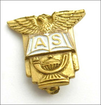 A.S. Small Lapel Pin Eagle Book F Ire Urn Goldtone Metal White Enamel 1/2&quot; School - £8.21 GBP