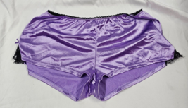 Vintage Second Skin Satin Shiny Booty Boy Shorts Purple Black Lace Large - £36.99 GBP