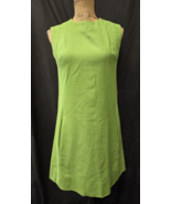 Vintage 60s Solid Green Polyester A-Line Sleeveless Dress Size M with PO... - £27.33 GBP