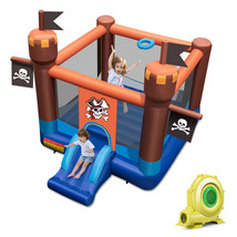 Pirate Theme Bounce Castle Inflatable Kids Jumping House W/ Slide & 735W Blower - £296.77 GBP