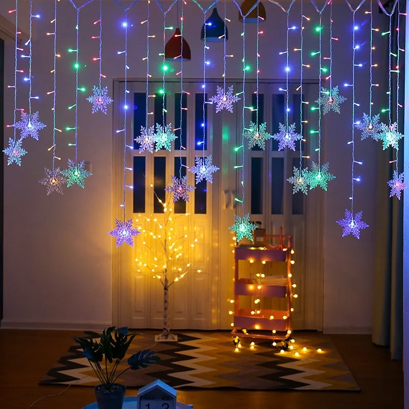 Christmas LED Curtain Snowflakes String Light Christmas Tree Ornament Party Gard - £69.18 GBP