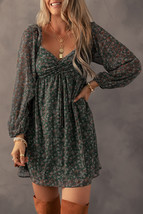 Green Floral Print Sweetheart Neck Shirred Back Mini Dress - $18.40
