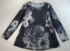 Susan Graver Blouse Top Womens Small Black Floral Polyester Long Casual Sleeve - £13.74 GBP